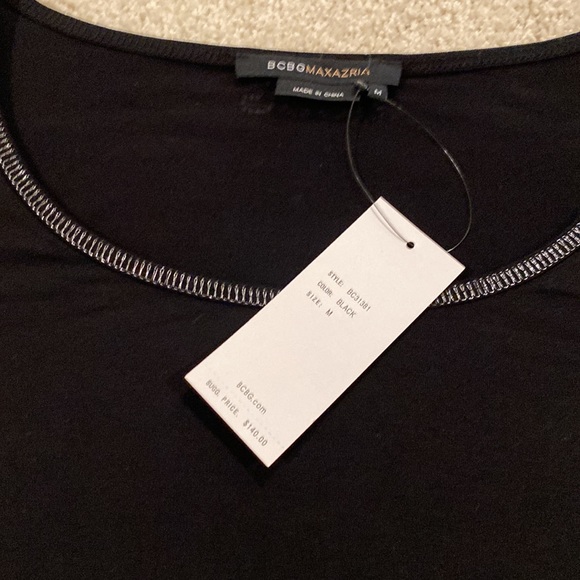 NWT BCBG Max Azria black long sleeve top with jeweled shoulders - Picture 2 of 5